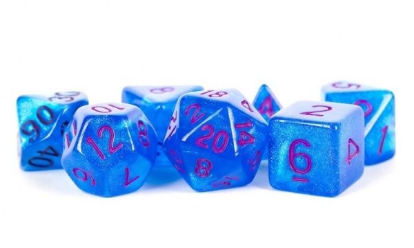 Acrylic Dice: Stardust Blue with Purple Numbers
