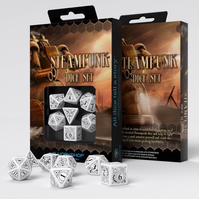 Q Workshop Steampunk White & Black Dice Set 7