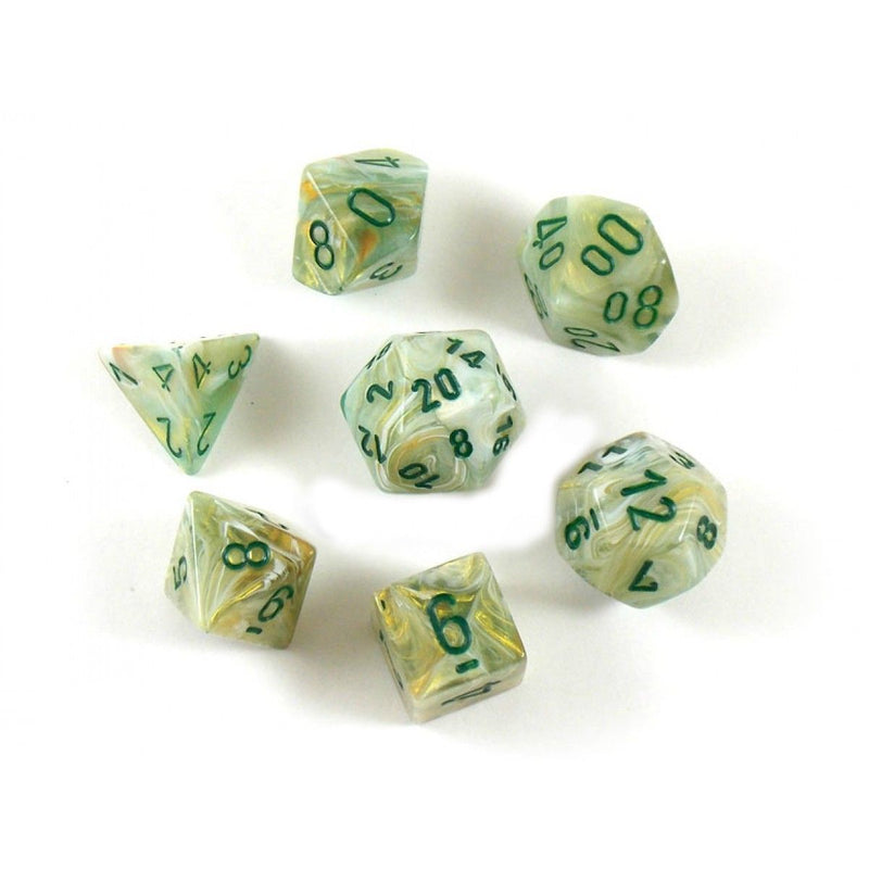 Chessex - Marble Green w/dark green Signature Polyhedral 7-Die Set