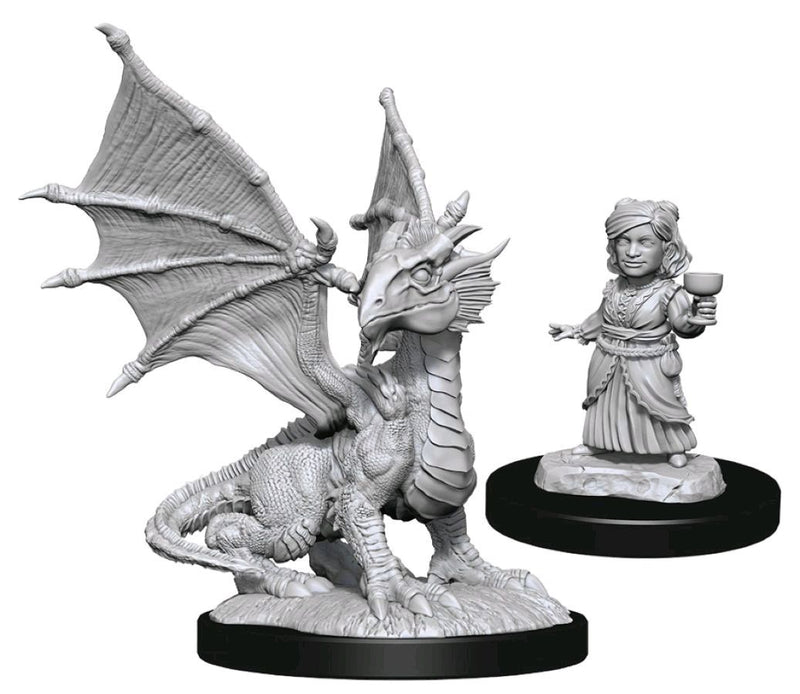 Dungeons & Dragons - Nolzur's Marvelous Unpainted Minis: Silver Dragon Wyrmling & Halfling