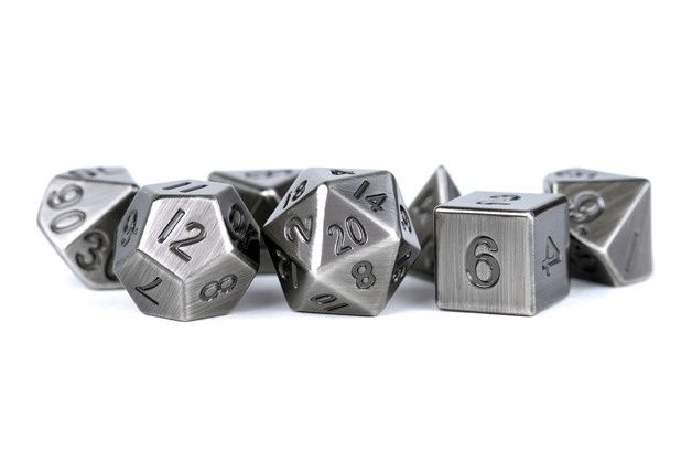 MDG - Metal Dice: Antique Silver 16mm Poly Set