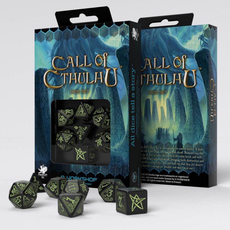 Q Workshop – Call of Cthulhu Dice Black & glow-in-the-dark Dice Set