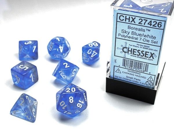 Chessex - Borealis Sky Blue w/White Signature Polyhedral 7-Die Set