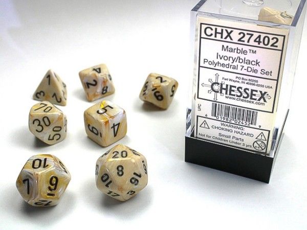 Chessex - Marble Ivory w/Black Classic Polyhedral 7-Die Set