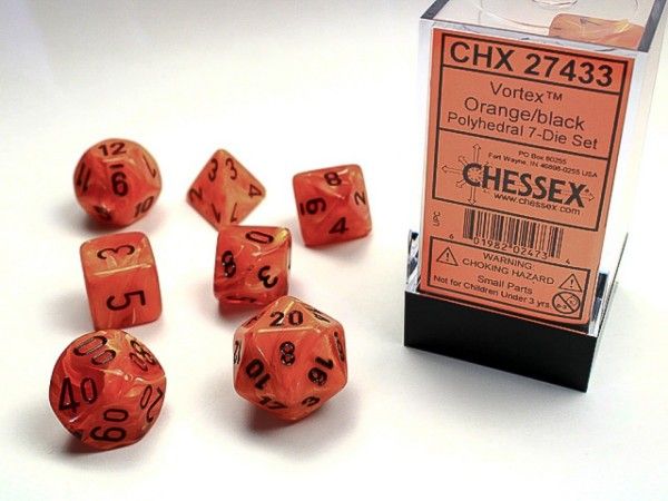 Chessex - Vortex Orange w/Black Classic Polyhedral 7-Die Set