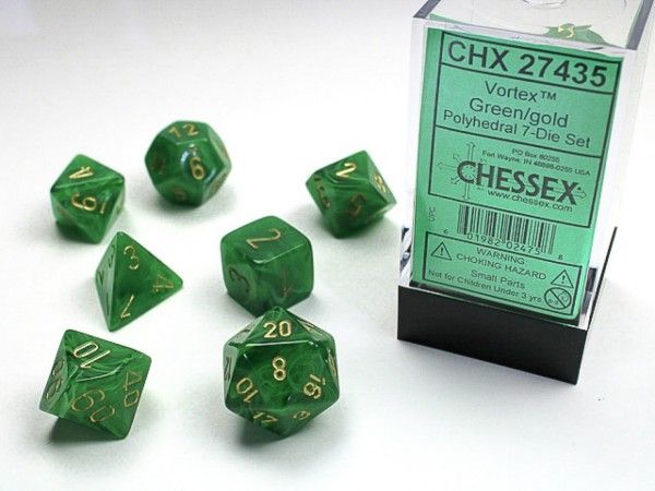 Chessex - Vortex Green w/Gold Classic Polyhedral 7-Die Set