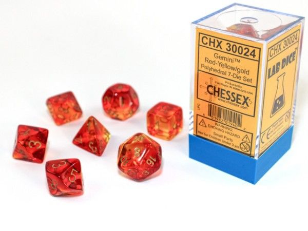 Chessex - Gemini Translucent Red/Yellow/Gold Polyhedral 7-Die Set