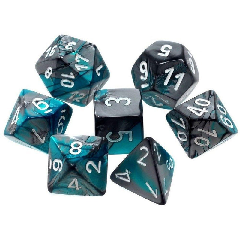 Chessex - Gemini Steel-Teal w/White Classic Polyhedral 7-Die Set
