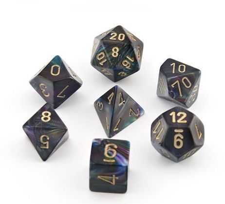 Chessex - Lustrous Shadow w/Gold Signature Polyhedral 7-Die Set