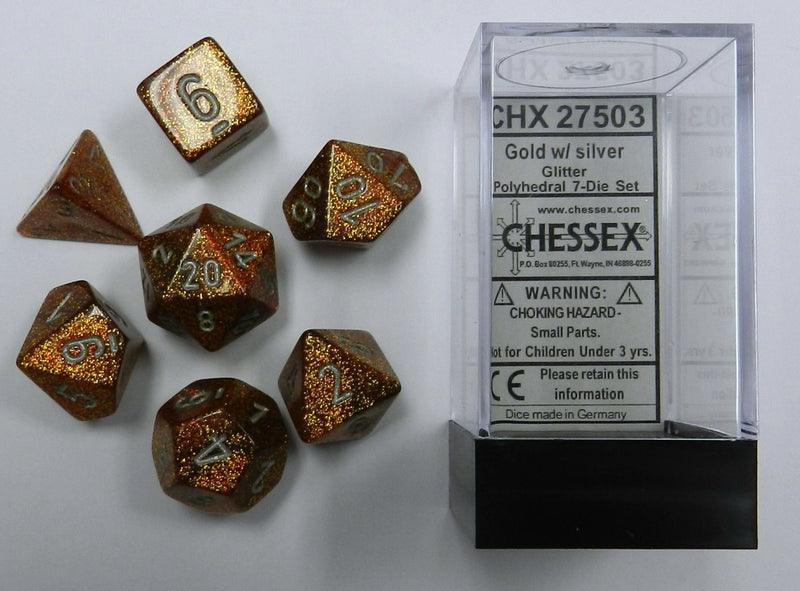 Chessex - Glitter Gold w/silver Classic Polyhedral 7-Die Set