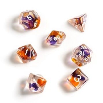 Siruis Dice Set Purple, Orange, Clear Resin