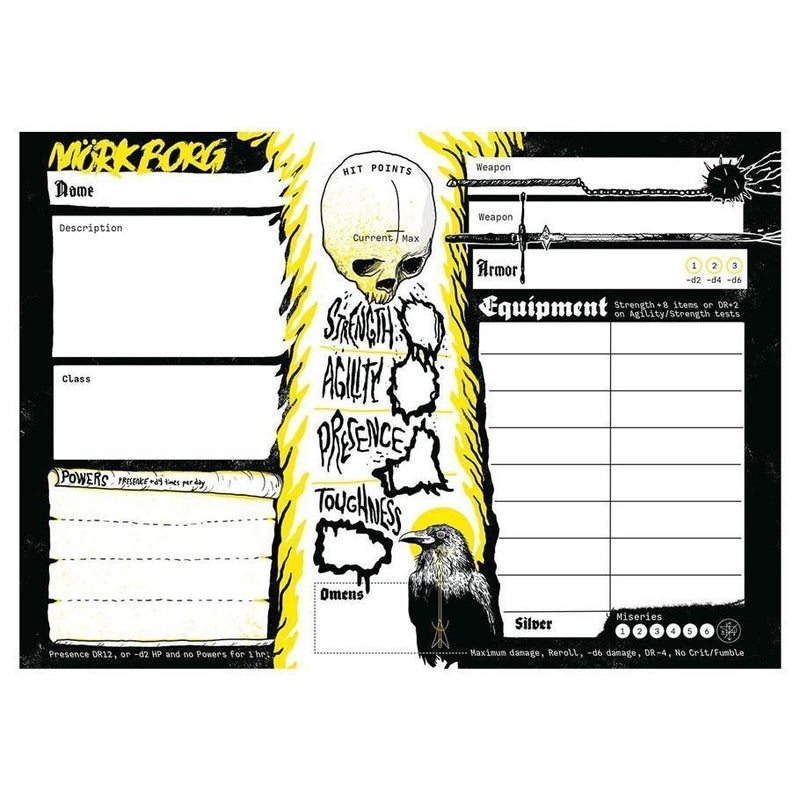 Mork Borg RPG Character Sheet Pad
