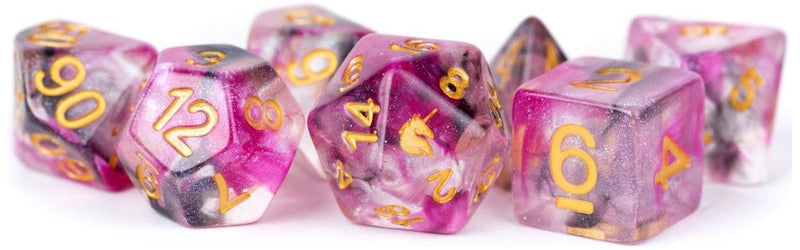 MDG Unicorn Resin Polyhedral Dice Set - Blushing Steel