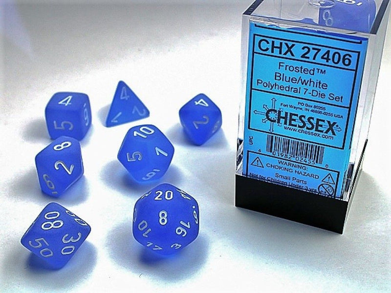 Chessex - Frosted Blue w/white Classic Polyhedral 7-Die Set