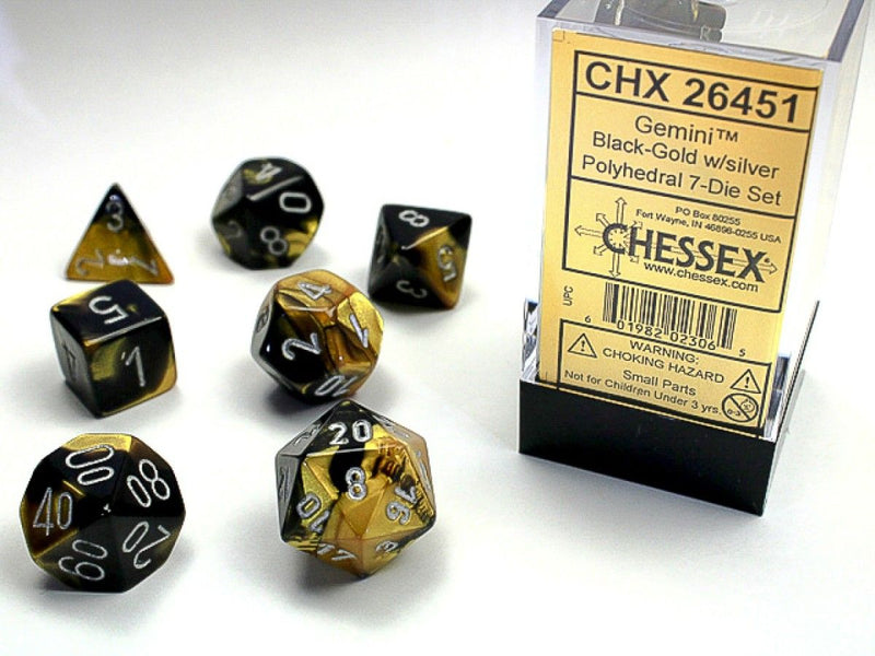 Chessex - Gemini Black-Gold w/Silver Classic Polyhedral 7-Die Set