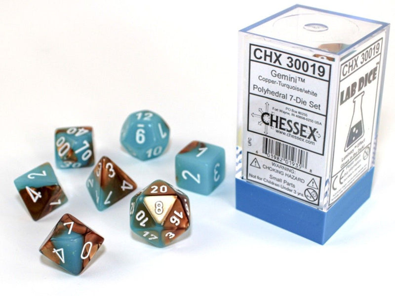 Chessex - Gemini Copper-Turquoise/White Polyhedral 7-Die Set