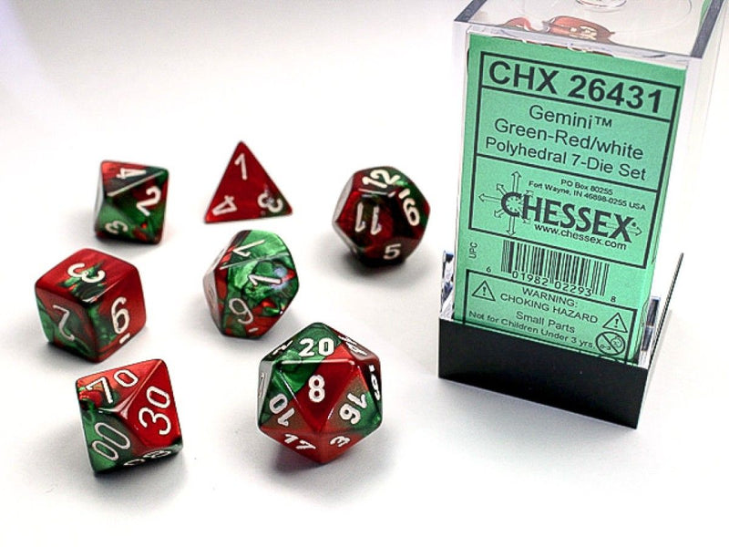 Chessex - Gemini Green-Red w/White Classic Polyhedral 7-Die Set