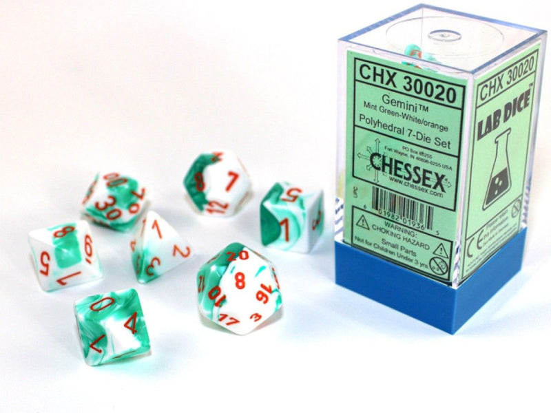 Chessex - Gemini Mint Green/White/Orange Polyhedral 7-Die Set