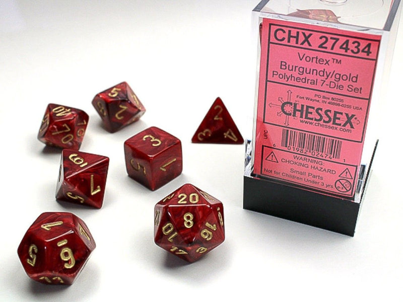 Chessex - Vortex Burgundy w/Gold Classic Polyhedral 7-Die Set