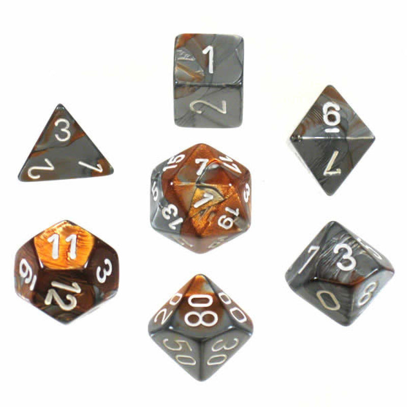 Chessex - Gemini Copper-Steel w/white Classic Polyhedral 7-Die Set