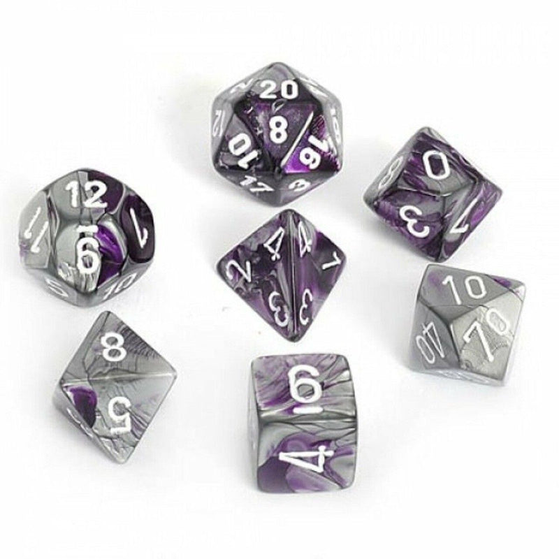 Chessex - Gemini Purple-Steel w/white Classic Polyhedral 7-Die Set