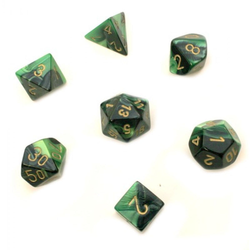 Chessex - Gemini Black-Green w/Gold Classic Polyhedral 7-Die Set