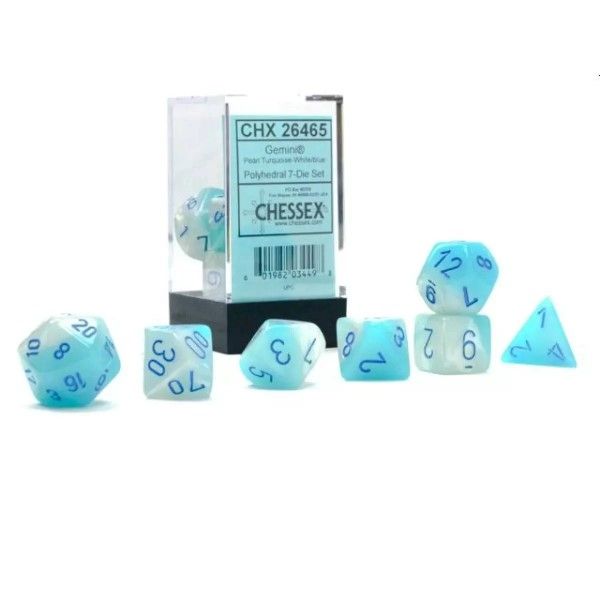 Chessex - Gemini® Polyhedral Pearl Turquoise-White/blue Luminary 7-Die set