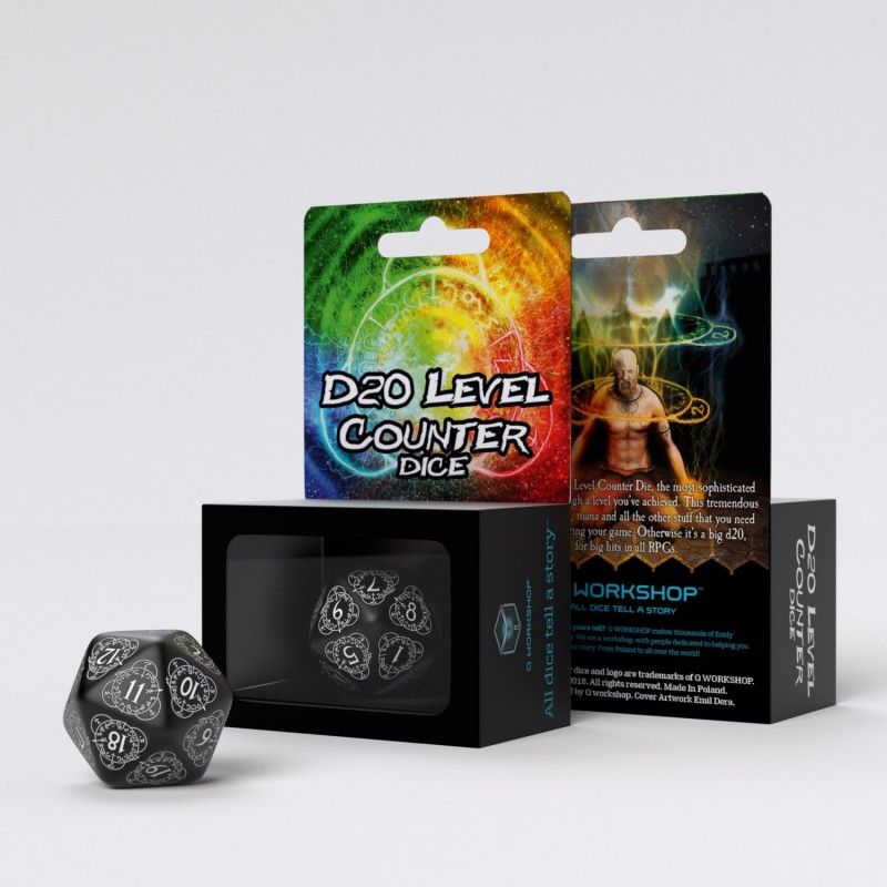 Q Workshop – D20 Level Counter Beige & black Die