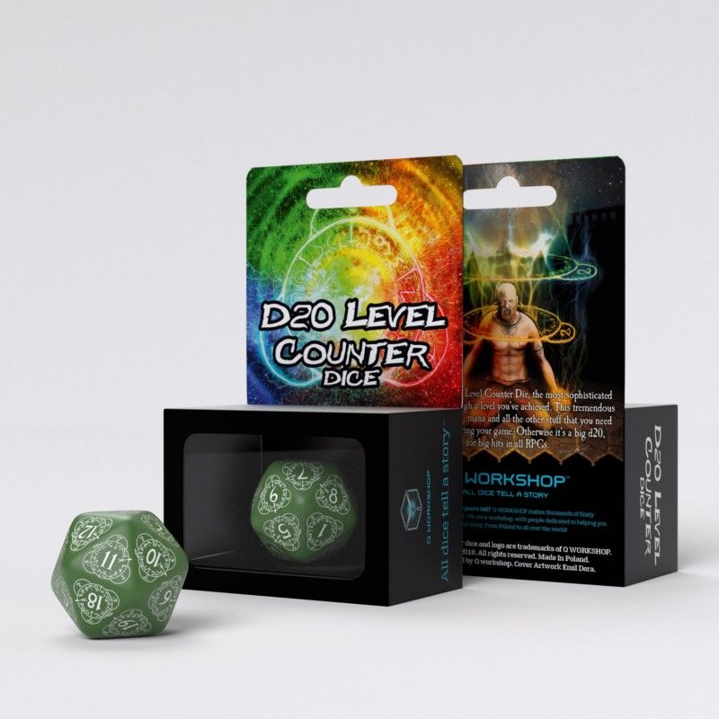 Q Workshop – D20 Level Counter Green & white Die