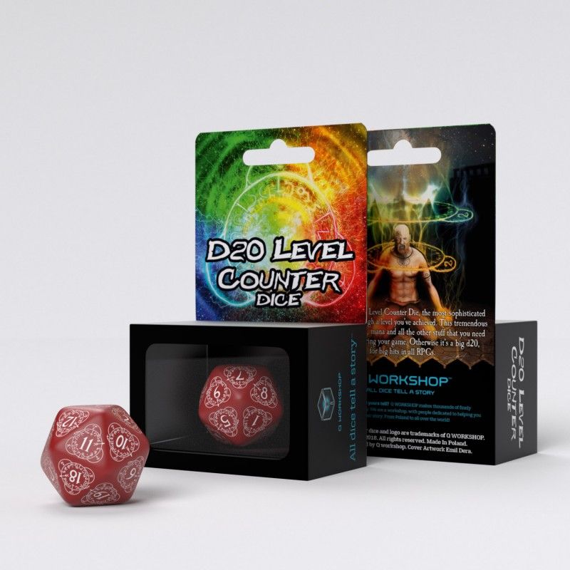 Q Workshop – D20 Level Counter Red & white Die