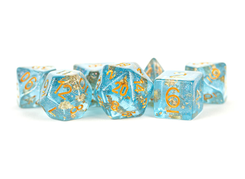 MDG - Resin Polyhedral Dice Set: Blue with Gold Foil