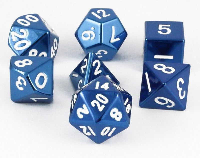 MDG - Metal Dice: Blue with White Numbers 16mm Poly Set