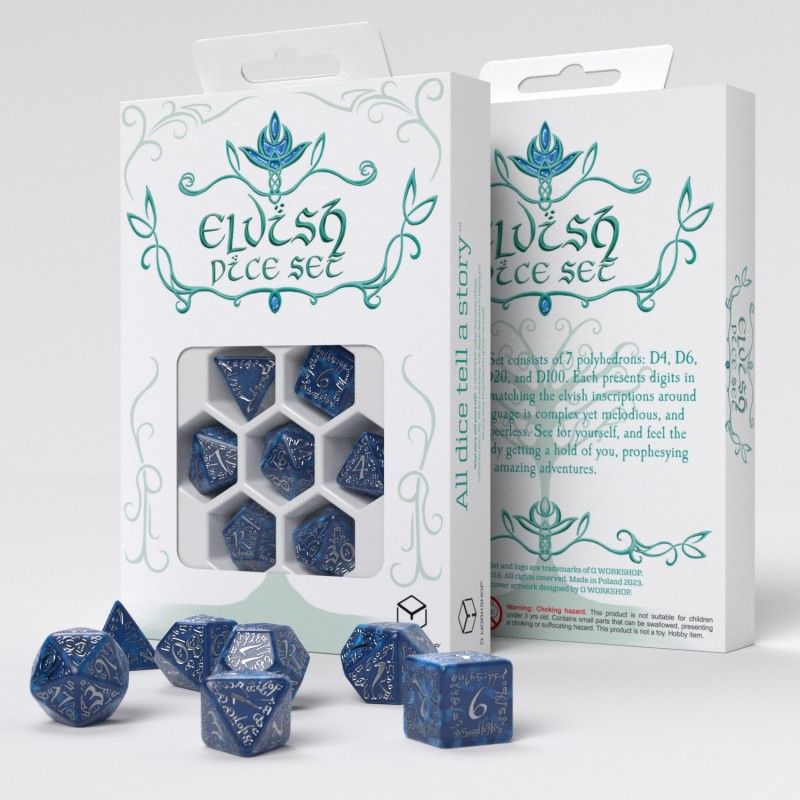 Q Workshop - Elvish Cobalt & Silver Dice Set