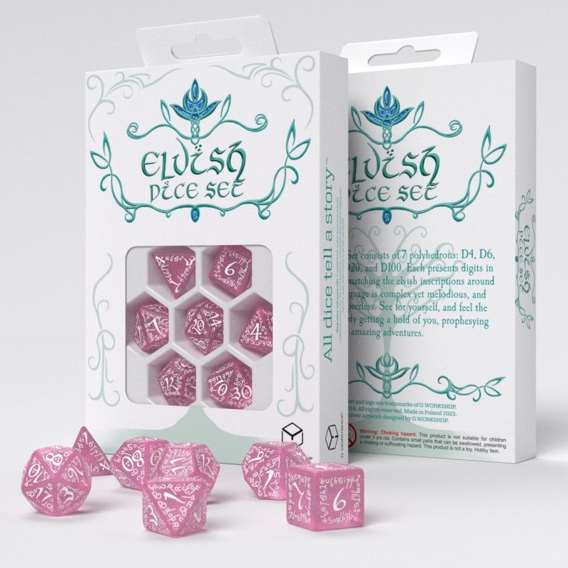 Q Workshop – Elvish Shimmering pink & White Dice Set