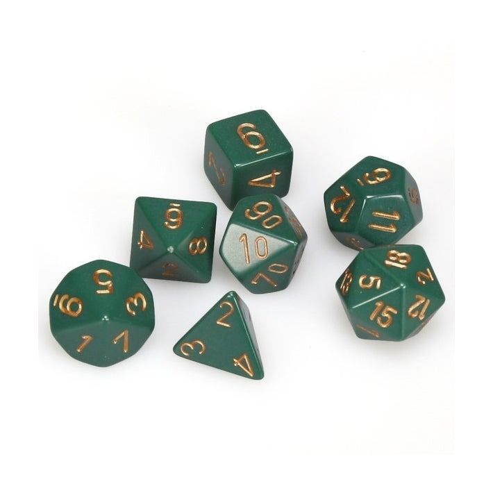 Opaque Polyhedral Dice Set Dusty Green-Gold