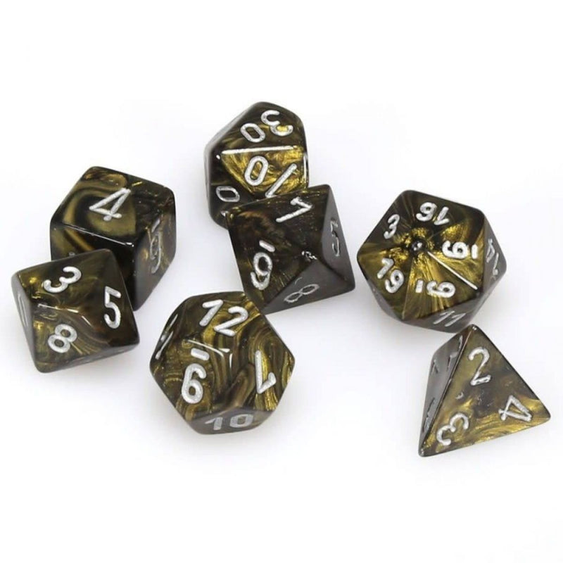 Chessex - Leaf Black Gold w/silver Classic Polyhedral 7-Die Set