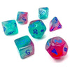 Chessex - Gemini Gel Green-Pink w/blue Luminary 7-Dice Set