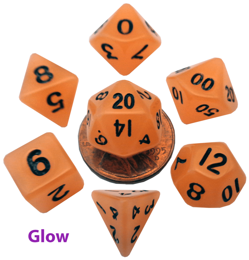 MDG - Mini Polyhedral Dice Set: Glow Orange with Black