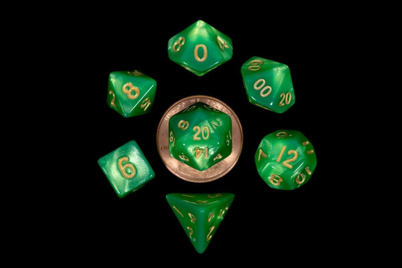 MDG - Mini Polyhedral Dice Set: Green/Light green w/Gold