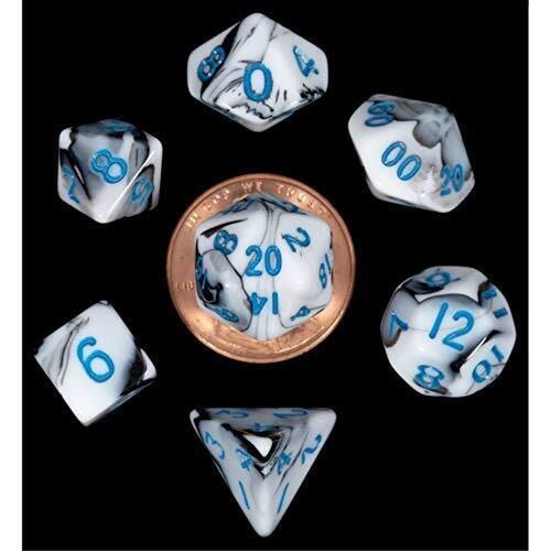 MDG - Mini Polyhedral Dice Set: Marble with Blue Numbers