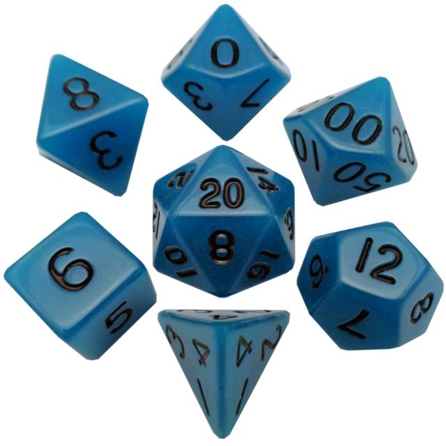 MDG - Mini Polyhedral Dice Set: Glow Blue with Black Num