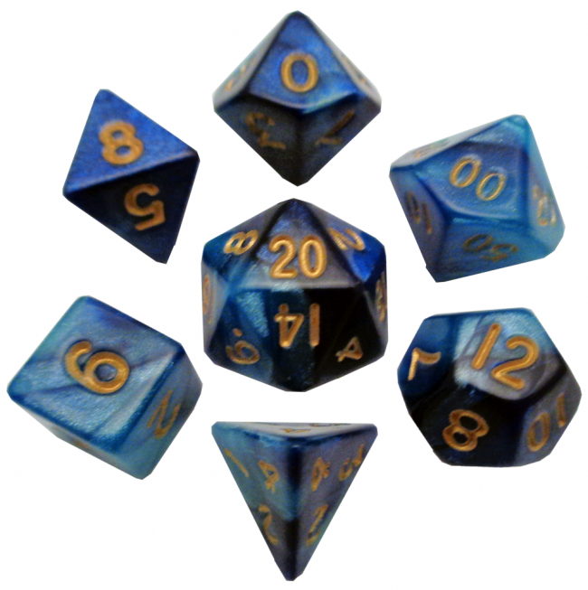 MDG - Mini Polyhedral Dice Set: Blue/Light Blue w/ Gold