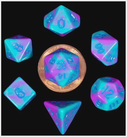 MDG - Mini Polyhedral Dice Set: Purple/Teal w/ Blue Numb